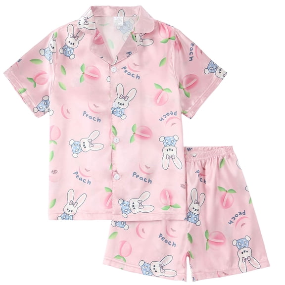 Zanarzt Pajama Set Shorts Soft Childrens Comfortable and Breathable Short Sleeve Home Clothes Cute Cartoon Pattern Pajama Set Blue,7-8 Years