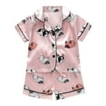 thumbnail image 1 of Zanarzt Pajamas Set Kids Toddler Baby Girls Pajamas Silk Satin Short Sleeve Botton Down Shirt Tops Shorts Set Summer Sleepwear Lounge Pjs 3-4 Years,Pink, 1 of 6
