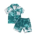 thumbnail image 1 of Zanarzt Pajamas for Girls Toddler Girls Floral Silk Pajamas Short Sleeve Button-Up Top Shorts Summer 2PC Flowers Satin Pajamas Set 4-5 Years,Green, 1 of 3