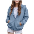 thumbnail image 1 of Zanarzt Pullover Hoodie Girls Zip Up Hoodies Teen Fleece Full-Zip Sweatshirts Jacket Casual Fall Spring Hoodie with Pocket Blue,3-4 Years, 1 of 7