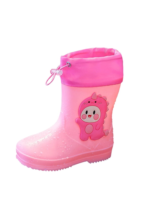 Rain Boots for Girls Fun Cartoon Themed Rain Boots for Girls Mid Calf Round Toe Wide Top Pink,US 7