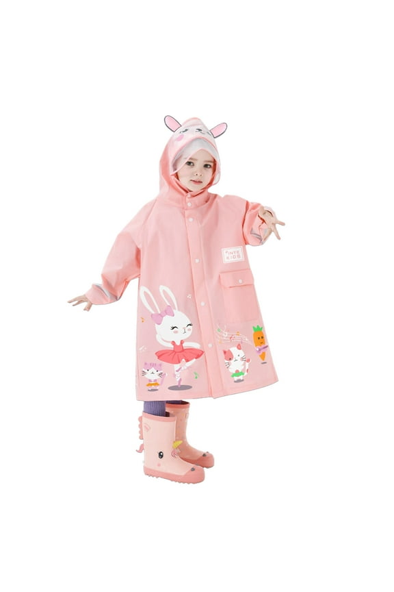 Rain Jacket Toddler Girl Kids Raincoat with Hood Boys Girls Students Animal Cartoon Print Long Raincoat Pink,1-2 Years