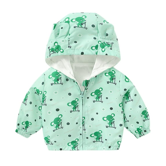 Zanarzt Rain Suit Toddler Kids Toddler Baby Boys Girls Cute Cartoon Animals Print Long Sleeve Coats Outwear Spring Clothes Green,18-24 Months