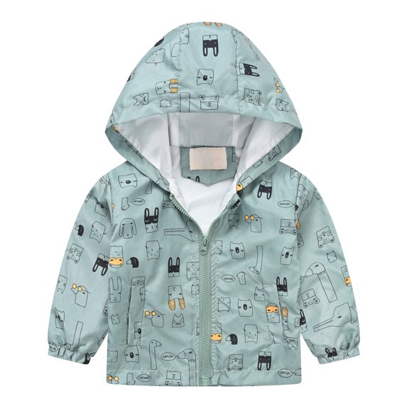 Zanarzt Rain Suit for Toddler Toddler Rain Jacket Kids Cartoon Windbreaker Coat Baby Zip Hooded Outerwear Fall Spring Raincoat Light Gray,3-4 Years
