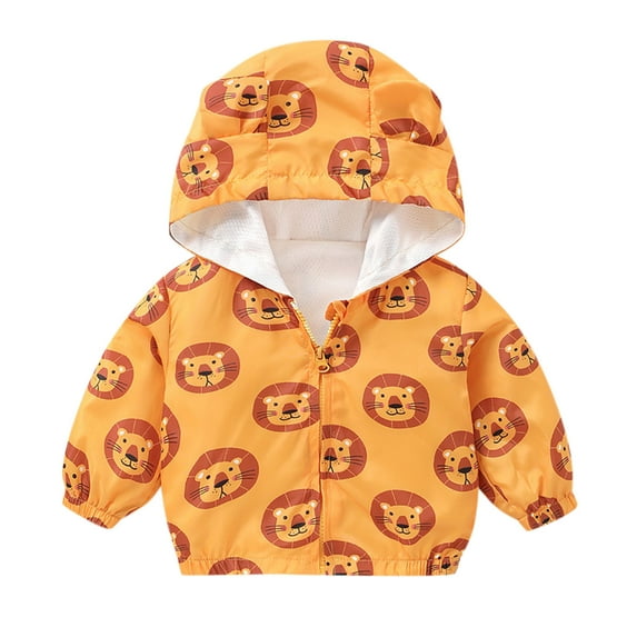 Zanarzt Raincoat for Boys Kids Toddler Baby Boys Girls Cute Cartoon Animals Print Long Sleeve Coats Outwear Spring Clothes Yellow,18-24 Months