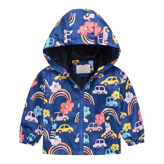 Zanarzt Raincoat for Toddler Toddler Rain Jacket Kids Cartoon Windbreaker Coat Baby Zip Hooded Outerwear Fall Spring Raincoat Navy,2-3 Years