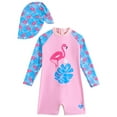 thumbnail image 1 of Zanarzt Rash Guard for Girls Comfortable Breathable Stylish Swimsuit Set with Cartoon Print Long Sleeve and Hat Pink,12-18 Months, 1 of 7