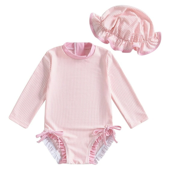 Zanarzt Rashguard Swimsuit Baby Girl Baby Girl Swimsuit Long Sleeve with Hat Set Zipper Swimsuit Red,2-3 Years