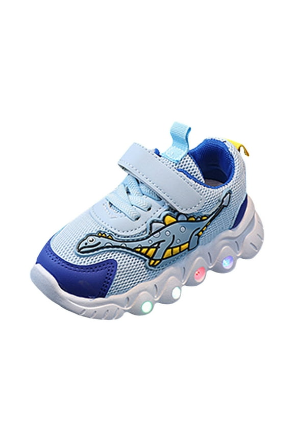 Running Shoes for Kids Dinosaur Toddler Light Up Shoes for Girls Boys Little/Big Kids Non-Slip Led Sneakers with Hook and Loop Blue,US 7