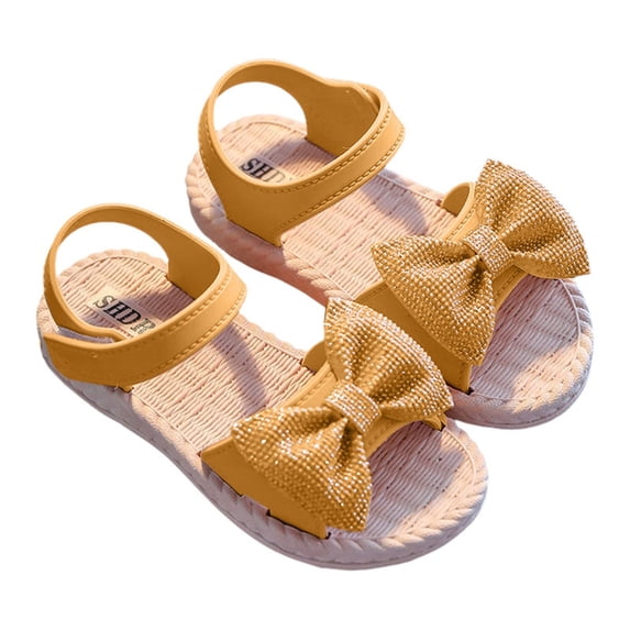 Zanarzt Sandals for Toddler Girls Little Girls Sandals Summer Open Toe Flats Shoes Dress Sandals for Toddler Little Kid Big Kid Yellow,US 12