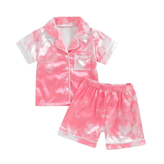 Zanarzt Silk Pajamas Toddler Girls Floral Silk Pajamas Short Sleeve Button-Up Top Shorts Summer 2PC Flowers Satin Pajamas Set 4-5 Years,Red