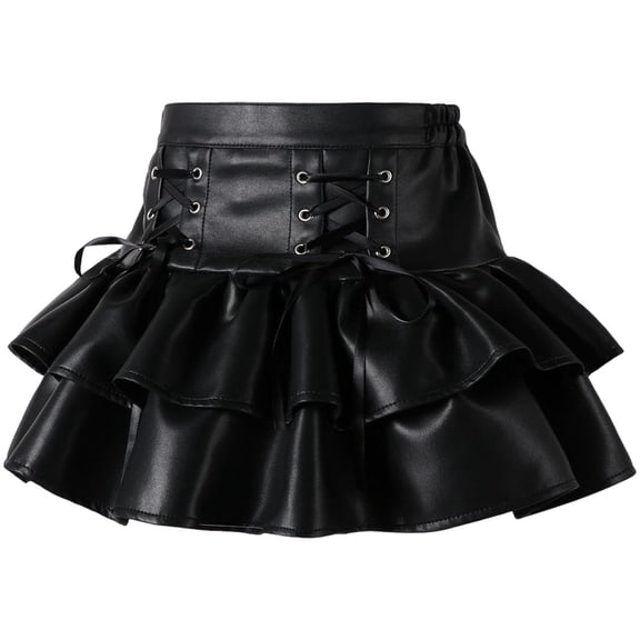 Zanarzt Skirts for Girls Girl's Cute Leather Skirt High Waist Bow Mini Skirts Casual Flared Pleated Skater Skirts Black,9-10 Years