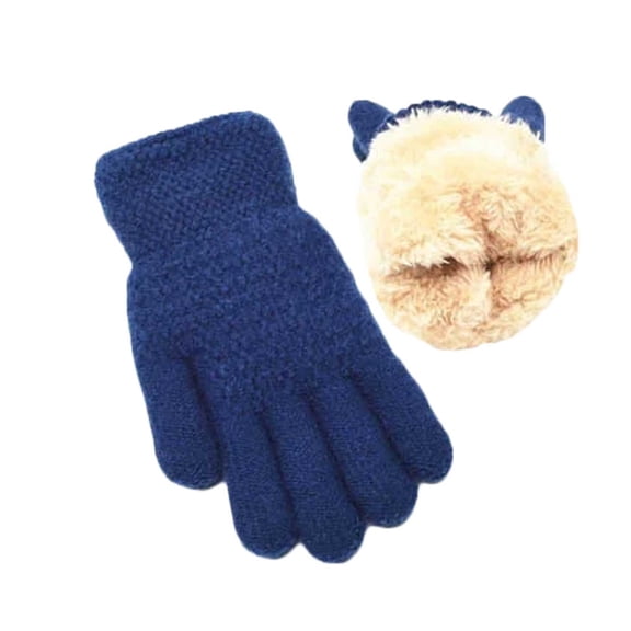 Zanarzt Snow Mittens for Kids Winter Gloves for Boys Girls Kids Warm Knit Thermal Knitted Gloves Wool Fleece Lined Mittens for Cold Weather Navy,5-10 Years