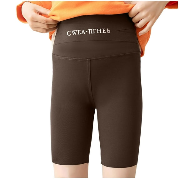 Zanarzt Spandex Shorts Girls Athletic Shorts Kids Dance High Waisted Yoga Short for Bike Gym Volleyball Running Coffee,5-6 Years