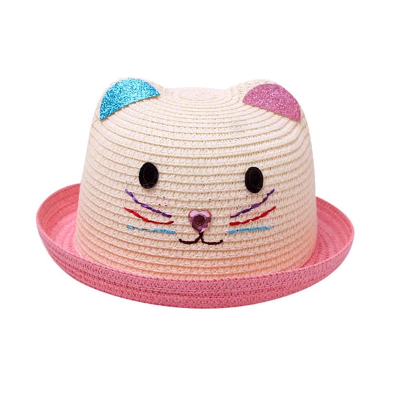 Zanarzt Straw Hat Straw Toddler Sun Hat Kids Bucket Hat Beach Baby Infant Boys Girls Summer Sun Protection Pink,2-6 Years