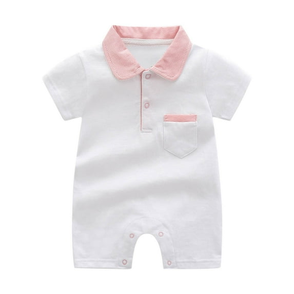 Zanarzt Summer Outfits Baby Boy Shirt Romper Button Down Collared Bubble Bodysuit Summer Infant Clothes 9-12 Months,White