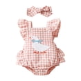 thumbnail image 1 of Zanarzt Summer Romper Newborn Infant Baby Girl Clothes Gingham Ruffle Sleeve Bubble Romper Plaid Bodysuit One Piece Summer Outfit 6-12 Months,Red, 1 of 7