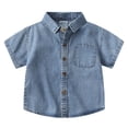 thumbnail image 1 of Zanarzt Summer Tops Boys Button Down Shirts Short Sleeve Dress Shirt Tops Denim Summer Casual Blouse Blue,6-7 Years, 1 of 9