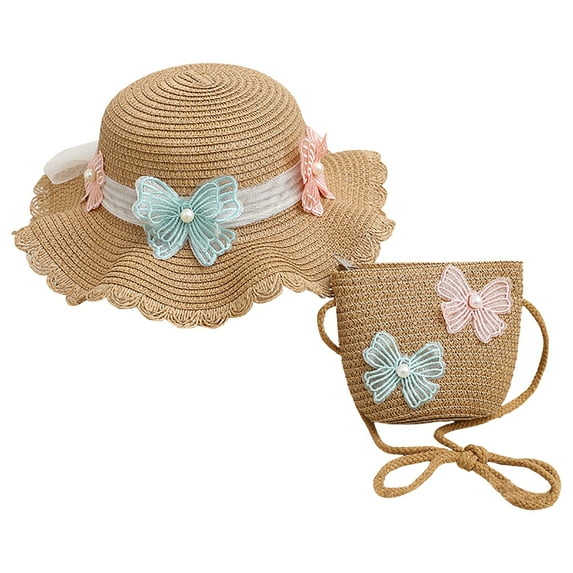 Zanarzt Sunflower Hat Kids Girl Summer Straw Hat Foldable Wide Brim Cap Sun Visor Hats Sun Protection Beach Hats with Bag Khaki,One Size