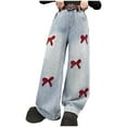 thumbnail image 1 of Zanarzt Sweatpant Jeans Girls Baggy Wide Leg Jeans with Bow Trendy Tween Teen Denim Pants for Girls Blue,16-17 Years, 1 of 9