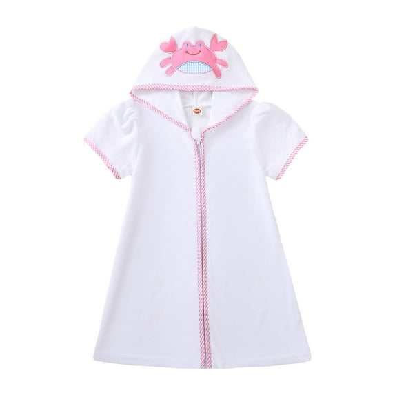 Zanarzt Swim Cover Up Girls Boys Swim Cover Up Zip Up Hooded Bathing Suit Coverup Kids Pool Beach Robe Cover Up White,3-4 Years