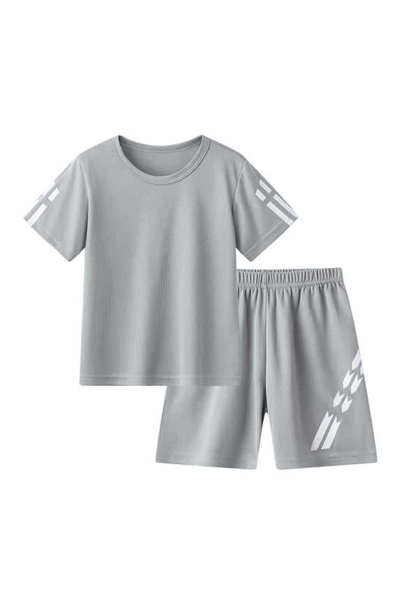 T Shirt and Shorts Outfit Set Boys Sports Suit Summer Mesh Short Sleeve Set Childrens Basketball Suit Two Piece Set Grey,3-4 Years