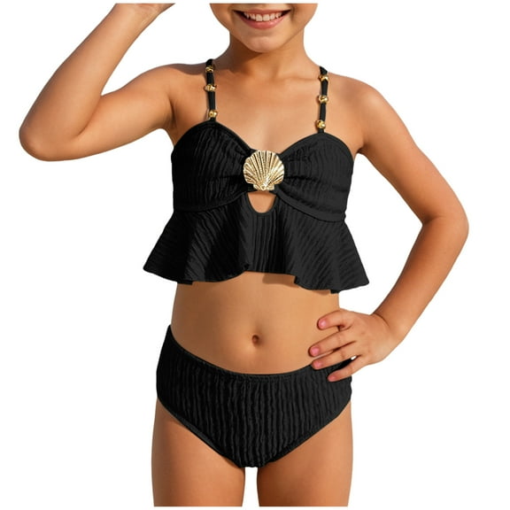 Splozh Tankinis for Teens Tween Girls Swimsuits Two Piece Bikini Sets with Chest Pad Bathing Suit Black,6-7 Years