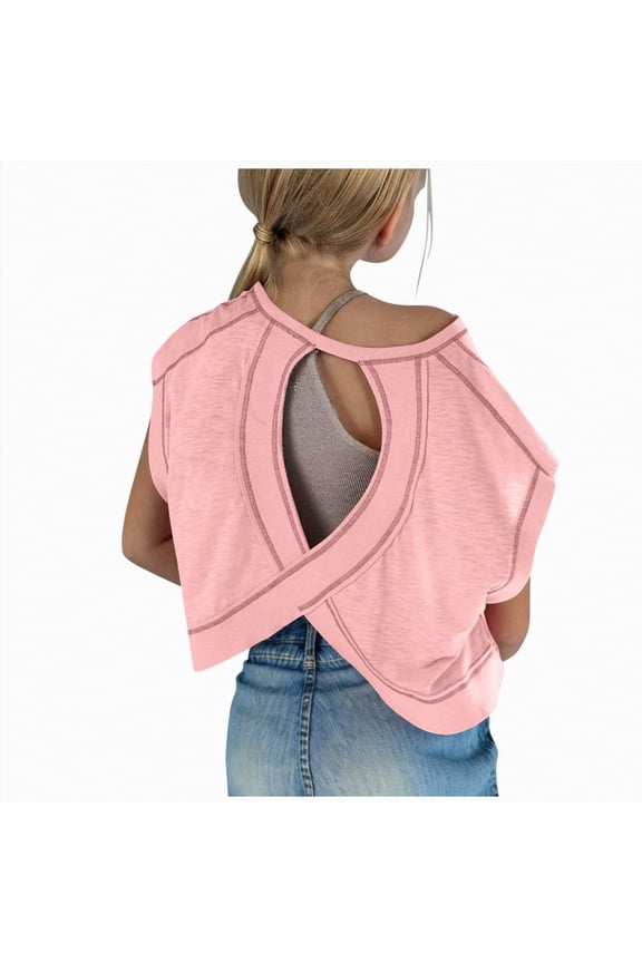 Teen Girl Clothes Summer Girls T Shirts Short Sleeve Twist Back Tshirts Summer Casual Crewneck Tees Tops 13-14 Years,Pink