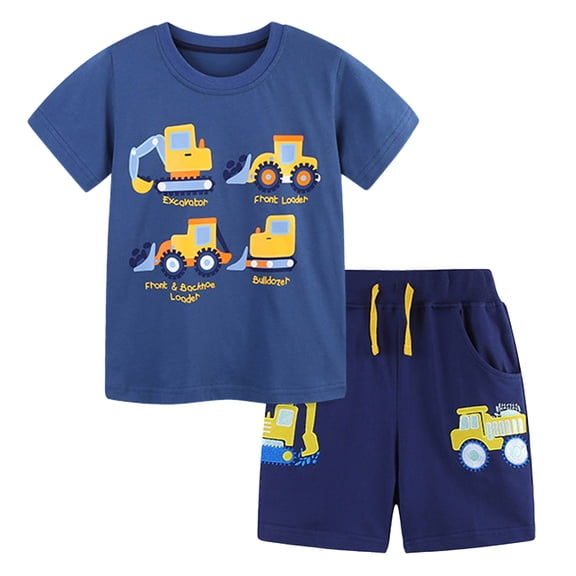 Zanarzt Toddler Baby Boy Summer Outfits Clothes Toddler Boy Summer Cotton Cute Car Short Sleeve Shirt Shorts Set Baby Short Set Blue,4-5 Years