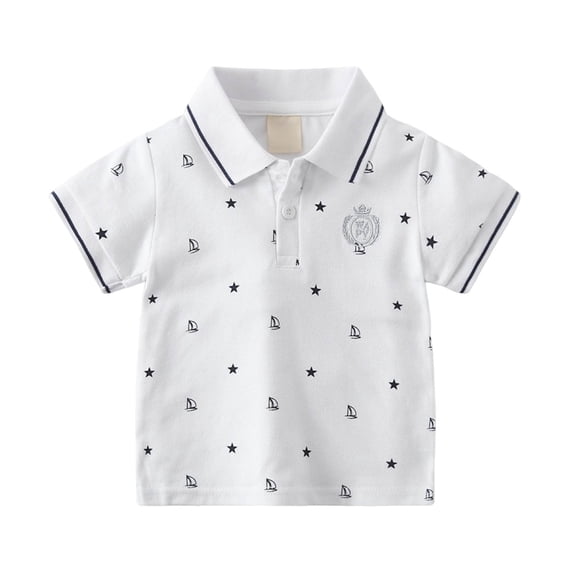 Zanarzt Toddler Baby Boys Girls Embroidery Shirt Print Short Sleeve Lapel Button Down Shirts Summer Clothes Collared Shirts for Boys 5-6 Years,White