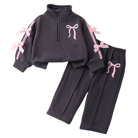 Zanarzt Toddler Baby Girl Clothes Kid Girls Sweatsuit Set Cute Bow Sweatshirt Jogger Pants with Pocket Casual Outfuts Set Navy,6-9 Months