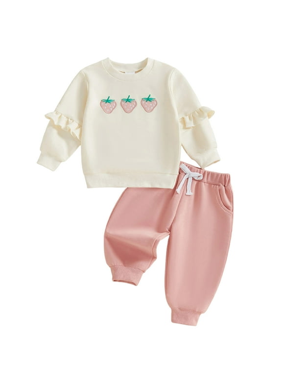 Toddler Baby Girl Clothes Toddler Baby Girls Cute Strawberry Long Sleeve Sweatshirt Pants Girls Warm Spring Outfits Set Light Yellow,2-3 Years