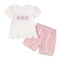 thumbnail image 1 of Zanarzt Toddler Baby Girl Outfits Baby Girl Summer Clothes Cute Ruffle Tops Dress Shorts Outfits Set Toddler Shrit Bloomers Princess Outfit Light Pink,18-24 Months, 1 of 9