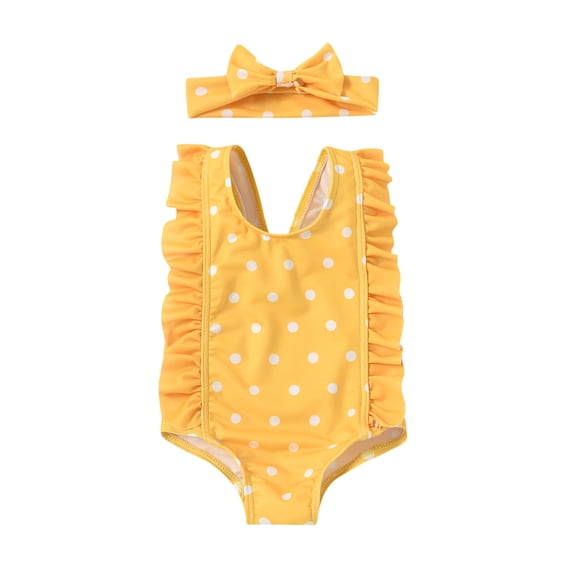 Zanarzt Toddler Baby Girl Swimsuit Toddler Kids Baby Girls Polka Dot Bikini One Piece Swimwear Swimsuit Beachwear Yellow,18-24 Months
