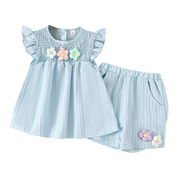 Zanarzt Toddler Baby Girls Clothes Toddler Baby Girls Clothes T shirt Shorts Cute Summer Short Set Blue,12-18 Months