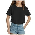 thumbnail image 1 of Zanarzt Toddler Basic T Shirt Girls Summer T Shirts Kids Casual Crewneck Short Sleeve Loose Basic Tee Tops Black,2-3 Years, 1 of 4