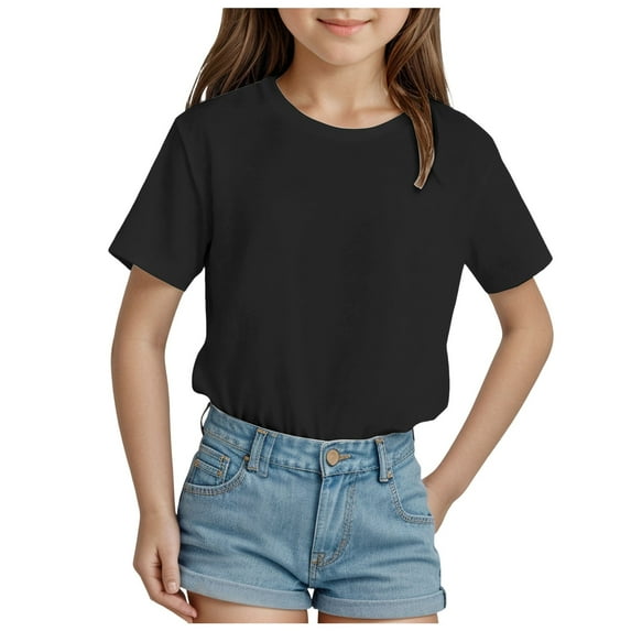 Zanarzt Toddler Basic T Shirt Girls Summer T Shirts Kids Casual Crewneck Short Sleeve Loose Basic Tee Tops Black,2-3 Years