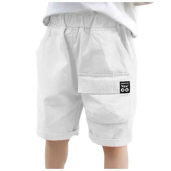 Zanarzt Toddler Boy Athletic Play Shorts Boy's Summer Cotton Drawstring with High Waist Loose Fit Pockets Casual Shorts White,4-5 Years