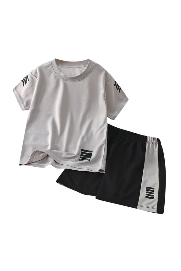 Toddler Boy Clothes Toddler Baby Boy Clothes Kids Summer Print T Shirt Short Set with Pockets Grey,12-18 Months