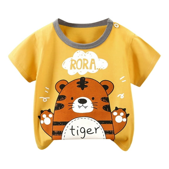 Zanarzt Toddler Boy Cotton Shirts Summer Baby Baby Boys Tees Short Sleeve T Shirt Crewneck and Toddler Top Organic Cotton Yellow,12-18 Months