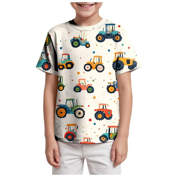 Zanarzt Toddler Boy Cotton Shirts Toddler Boys Short Sleeve Shirts Cotton Summer T Shirts Cartoon Graphic Tops Tees Beige,4-5 Years