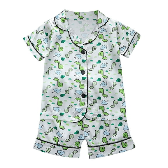 Zanarzt Toddler Boy Pajamas 2 Piece Silk Toddler Girls Floral Silk Pajamas Short Sleeve Button Up Top Shorts Summer 2PC Satin Pajamas Set Green,3-4 Years