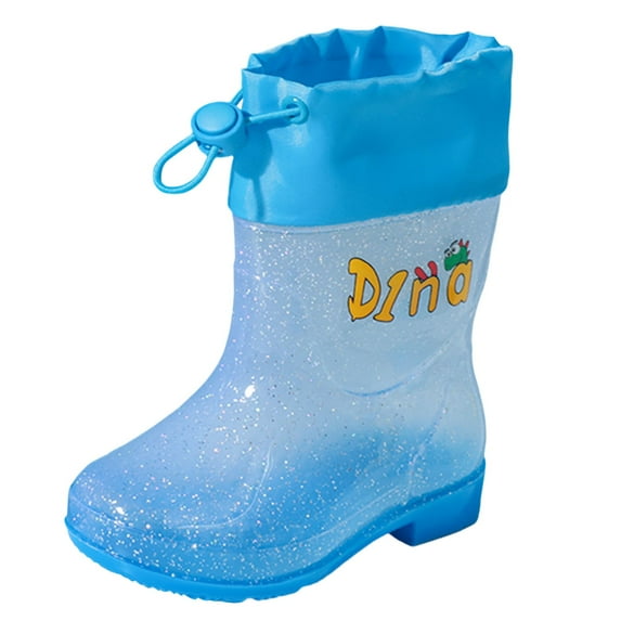 Zanarzt Toddler Boy Rain Boots Kids Toddler Rubber Rain Boots for Boys Girls Waterproof Rainboots with Patterns and Easy On Sky Blue,US 1