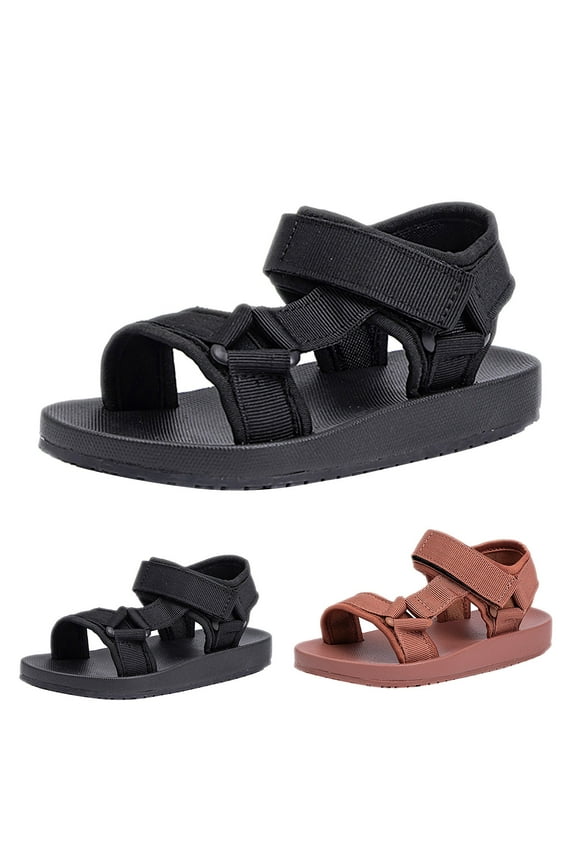 Toddler Boy Sandals Open Toe Kids Sandals Boys Slide Summer Non slip Toddler Slippers with Adjustable Straps for Outdoor Black,10.5