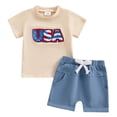 thumbnail image 1 of Zanarzt Toddler Boy Sets 4th Of July Baby Boy Outfit USA Flag Short Sleeve Shirt Shorts 2Pcs Toddler Boys Fourth Of July Outfits Blue,0-6 Months, 1 of 8