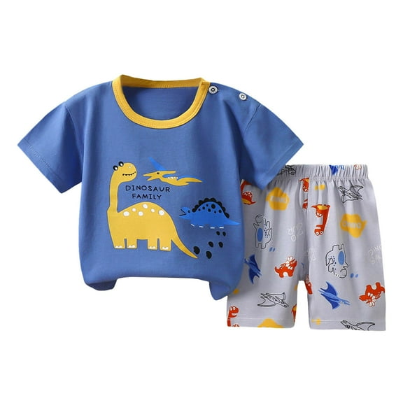 Zanarzt Toddler Boy Shirt and Shorts Set Toddler Baby Boy Clothes Kids Summer Print T Shirt Short Set with Pockets Dark Blue,2-3 Years