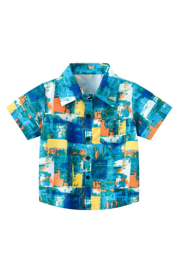 Toddler Boy Shirts Summer Button Down Toddler Baby Boy Shirts Short Sleeve Button Lapel Dress Shirt Gentlemen Tee Tops Light Blue,12-18 Months