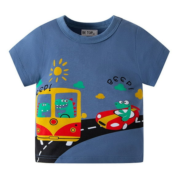 Zanarzt Toddler Boy Short Sleeve Shirt Baby Boy Summer T Shirts Graphic Shirts for Toddler Boy Short Sleeve Tshirt for Kids Cotton Tee Tops Blue,5-6 Years