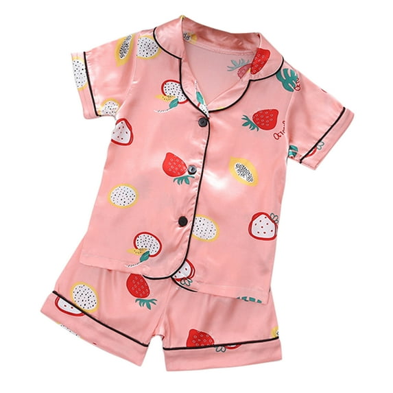 Zanarzt Toddler Boy Silk Pajamas 2 Piece Kids Satin Pajamas Sets Baby Boy Girl Button Down Silk Sleepwear 2 Piece Short Sleeve Loungewear Clothes Set Pink,12-18 Months