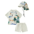 thumbnail image 1 of Zanarzt Toddler Boy Swim Set with Hat Baby Toddler Boys Swim Set 3 Piece Swim Trunks Short Sleeve Rash Guard for Boys Hat Swimwear Beige,18-24 Months, 1 of 8